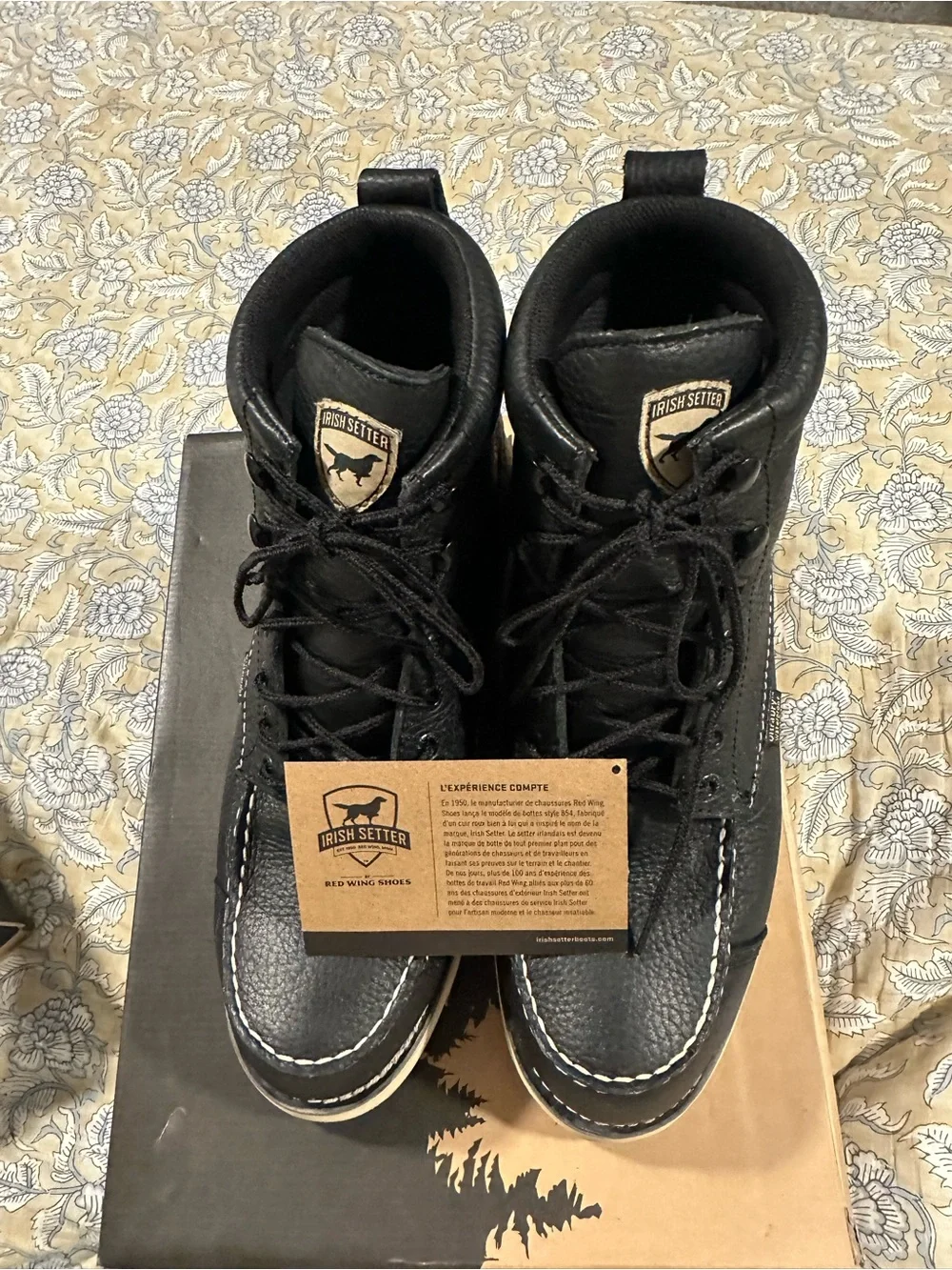 Irish Setter Black Leather Moc Toe Lace-Up Work Boots7” wingshooter